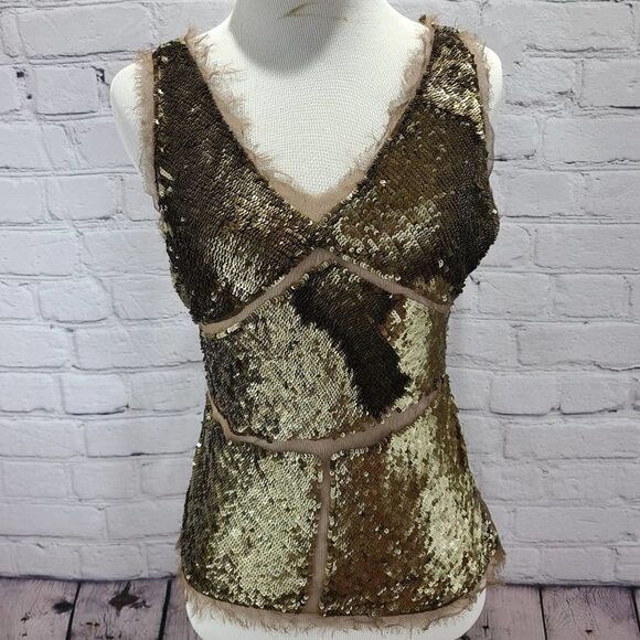 Sheer sequence Gold tank top with cross back - Picture 15 of 16